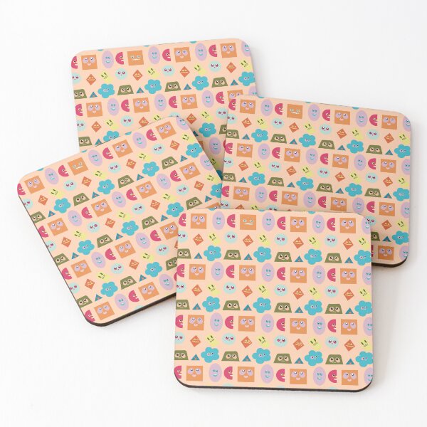 Item preview, Cute Shape Face Pattern, Cute Kawaii Shapes with Orange Background  designed and sold by Catphonesoup.