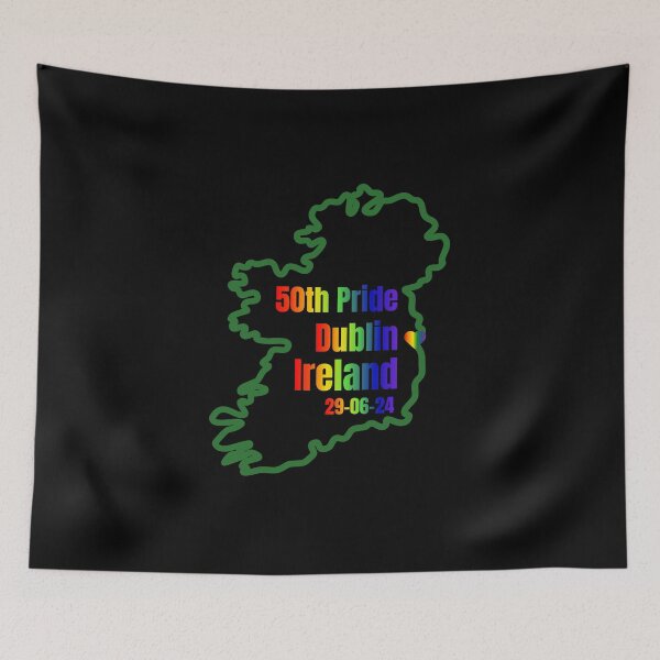 Item preview, 50th Pride Dublin 2024, LGBTQ Pride 2024 Map of Ireland with rainbow text, Pride 2024 Dublin Ireland, 29-06-24, Unsex tees, pride festival,  designed and sold by PrideBeProud.