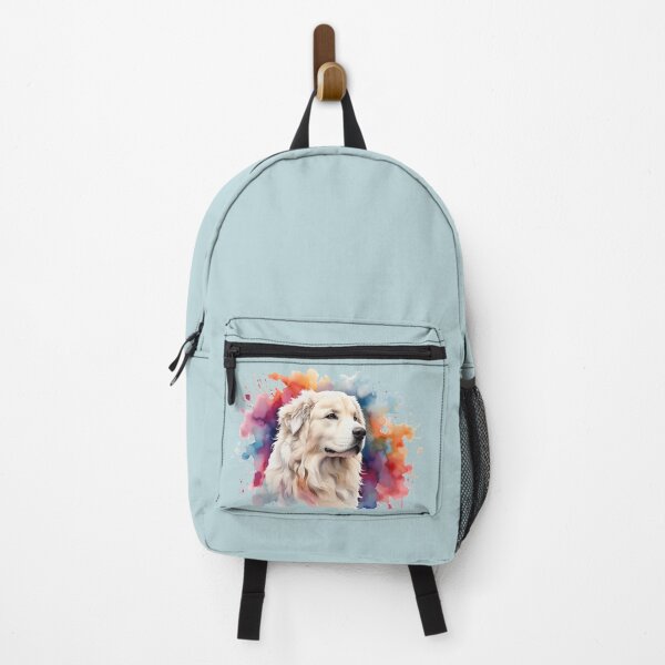 Item preview, a Pyrenean Mountain Dog as a watercolor - light blue background designed and sold by Rose Design & Photos.