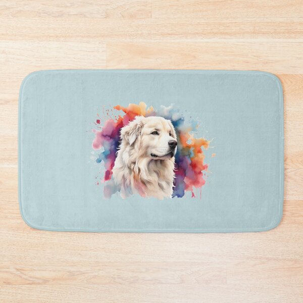Item preview, a Pyrenean Mountain Dog as a watercolor - light blue background designed and sold by Rose Design & Photos.