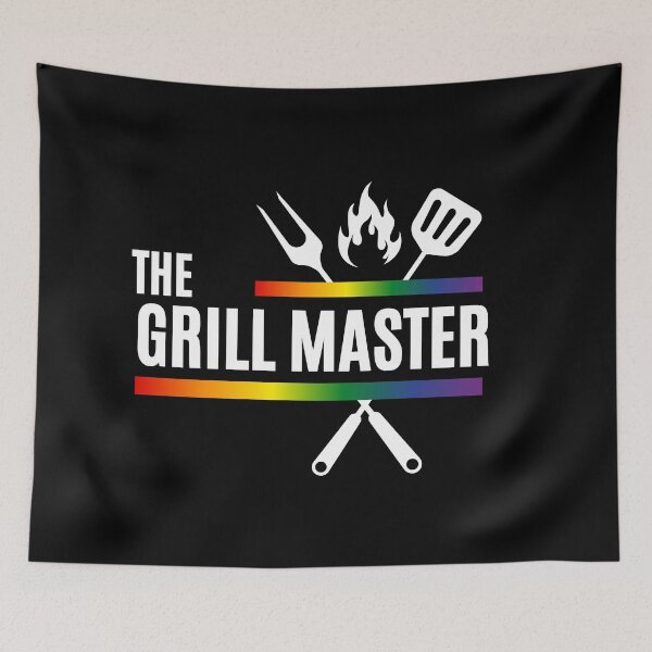 Item preview, The Grill Master Slogan, Rainbow Color Graphic with cooking utensils and flame BBQ Tees, LGBTQ+ T-shirt, Fathers Day Gift, unisex t-shirt, Funny t-shirt, BBQ lovers gift, designed and sold by PrideBeProud.