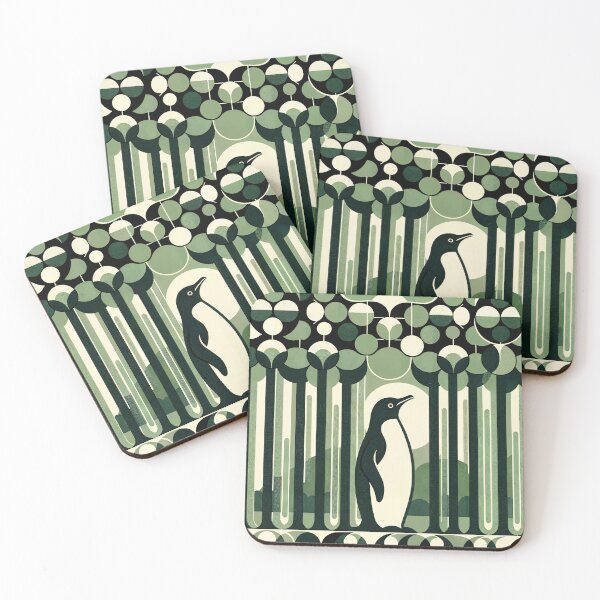 Item preview, Olive Green Cream Geometrical Retro 70s Penguin Forest designed and sold by PenguinForests.