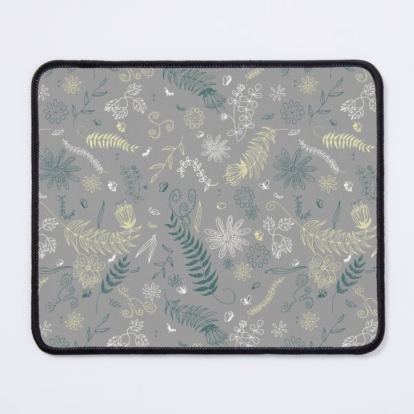 Item preview, Floral doodles in yellow, green and white repeat pattern on  gray designed and sold by by Mònica Roca.