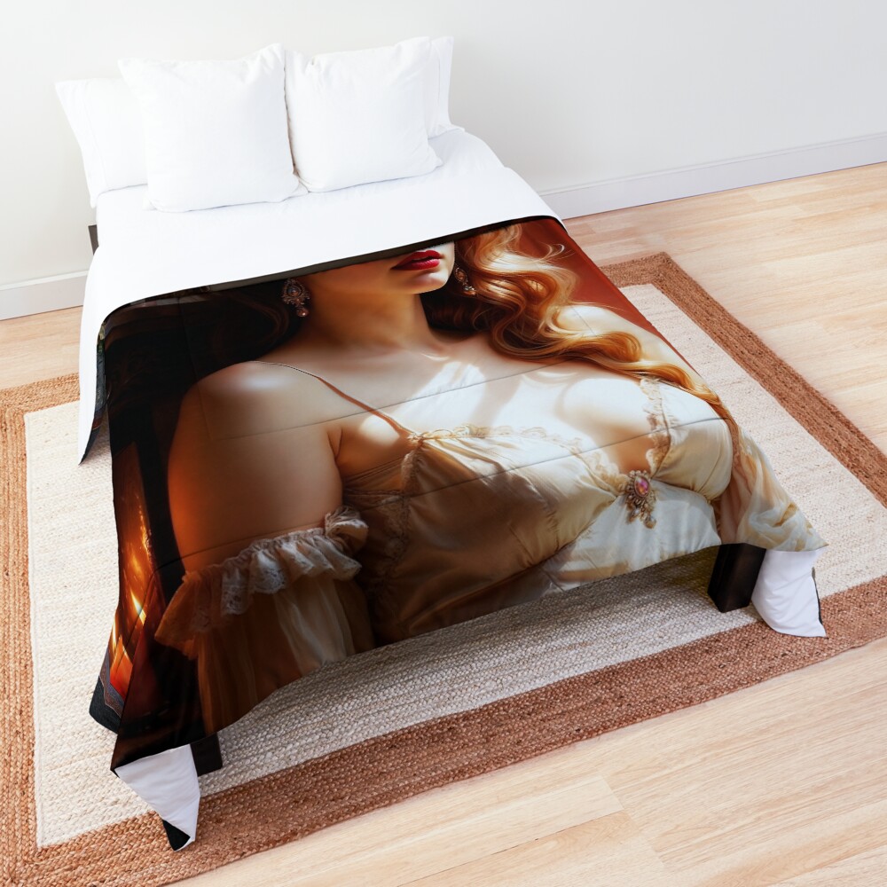 Elegant Victorian Woman By Candlelight At Sunset AI Concept Art by Xzendor7 - Her Desire Revealed 3 Elegant Victorian Woman By Candlelight At Sunset Captivating AI Concept Art by Xzendor7 Decorative Art Print Portrait Comforter