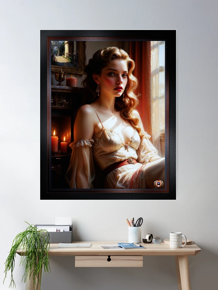 Elegant Victorian Woman By Candlelight At Sunset AI Concept Art by Xzendor7 - Her Desire Revealed 2 Elegant Victorian Woman By Candlelight At Sunset Captivating AI Concept Art by Xzendor7 Room Decor Poster Art Print Portrait