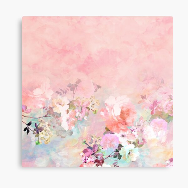 Pastel blush watercolor ombre floral watercolor Metal Print