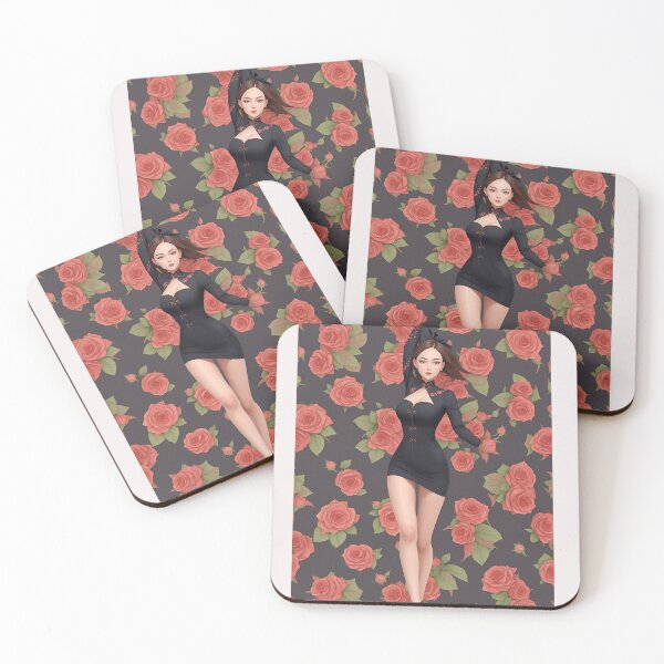 Item preview, feminine slim asian woman black dress covered in roses designed and sold by Carlos Gudino.
