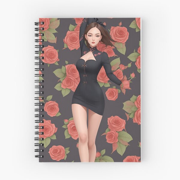 Item preview, feminine slim asian woman black dress covered in roses designed and sold by Carlos Gudino.