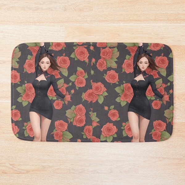 Item preview, feminine slim asian woman black dress covered in roses designed and sold by Carlos Gudino.