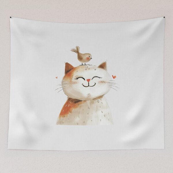 Item preview, Sweet Cat with a Little Bird on Its Head  Watercolour Design designed and sold by DaisyHouse.