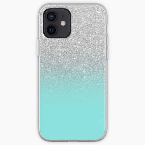 Modern silver glitter ombre teal ocean iPhone Soft Case
