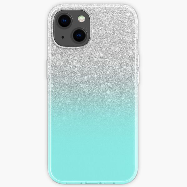Modern silver glitter ombre teal ocean iPhone Soft Case
