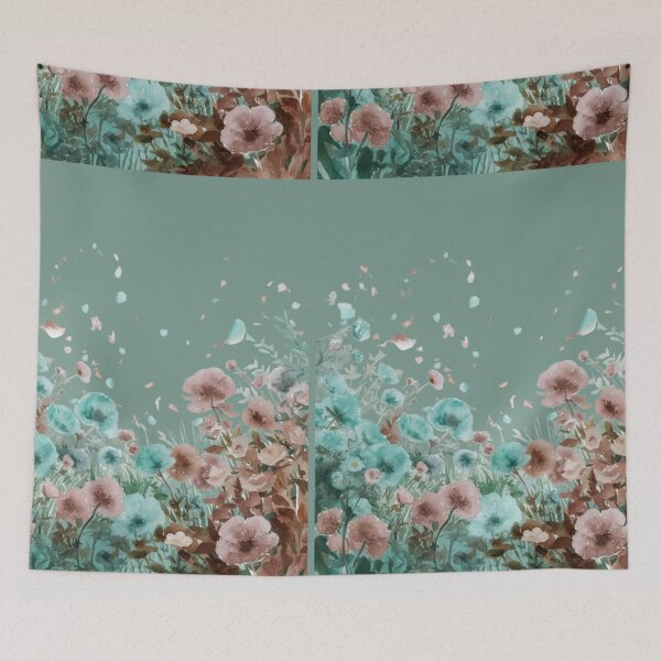 Item preview, Dreamy Garden: Watercolor Flowers in Turquoise, Mauve, and Brown designed and sold by NEWDESINGS12.