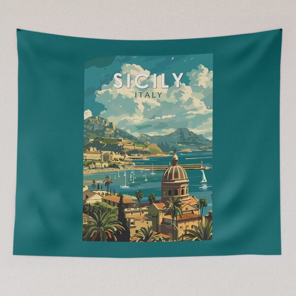 Item preview, Sicily Italy Travel Art Vintage designed and sold by KrisSidDesigns.