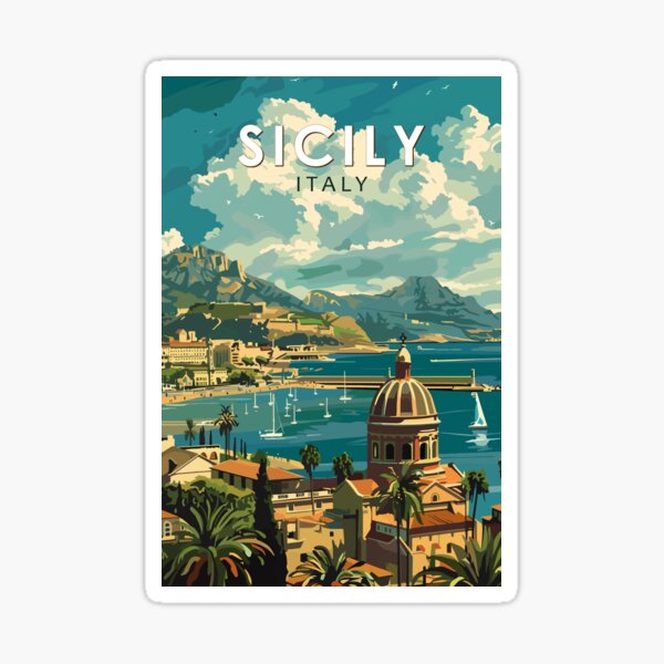 Item preview, Sicily Italy Travel Art Vintage designed and sold by KrisSidDesigns.