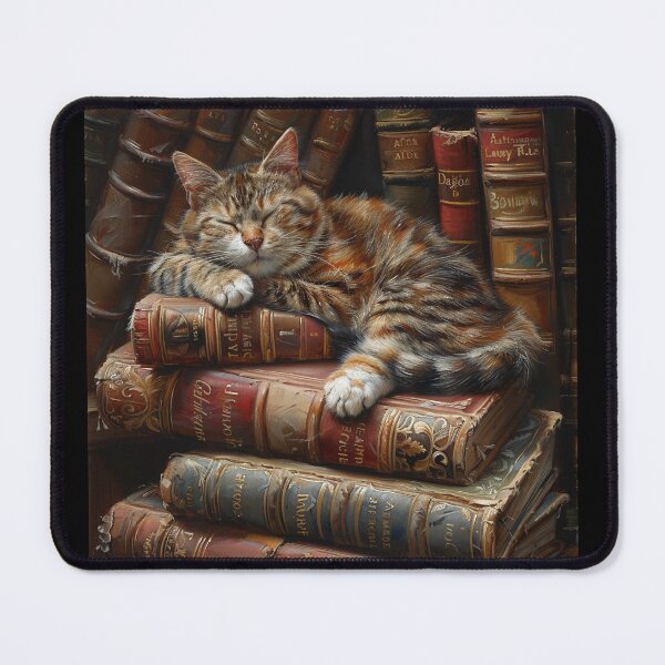 Item preview, Whimsical Library Cat Illustration, Charming Bookish Cat Decor designed and sold by SavageKitties.