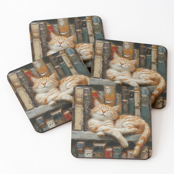 Item preview, Library Cat Print, Whimsical Cat and Books Illustration, Art for Bookworms designed and sold by SavageKitties.