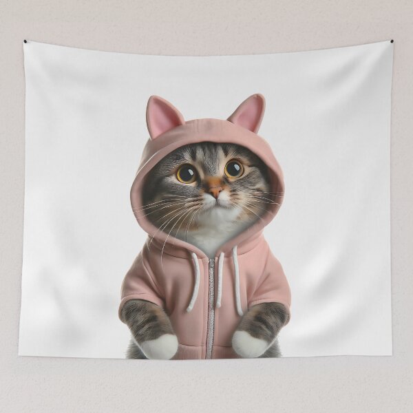 Item preview, very cute cat with a hoodie stands designed and sold by bernhagen.