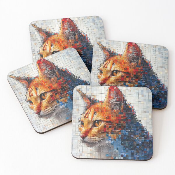 Item preview, Digital Mosaic Of Cat Artwork, Vibrant Cat Wall Decor designed and sold by SavageKitties.