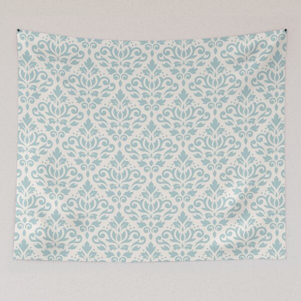 Item preview, Scroll Damask Pattern Lt Teal on Cream designed and sold by NataliePaskell.