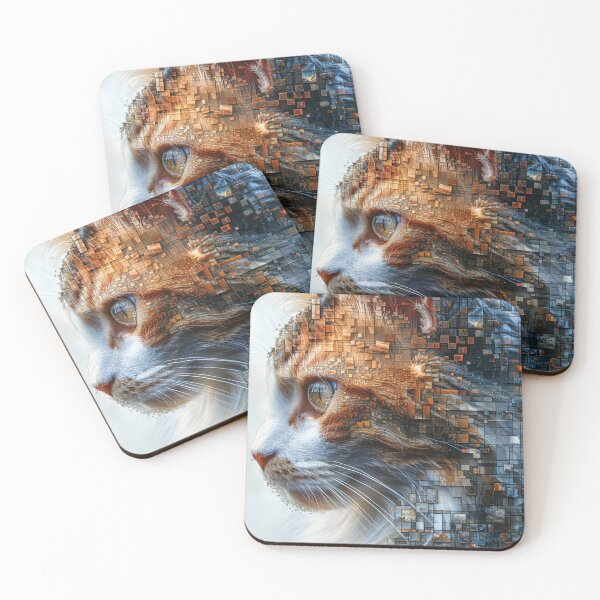 Item preview, Digital Mosaic Of Cat Print, Colorful Feline Art designed and sold by SavageKitties.