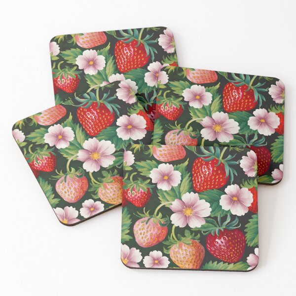 Item preview, Ripe strawberries with leaves and flowers painting - the beauty and bounty of nature designed and sold by GraphicDream.