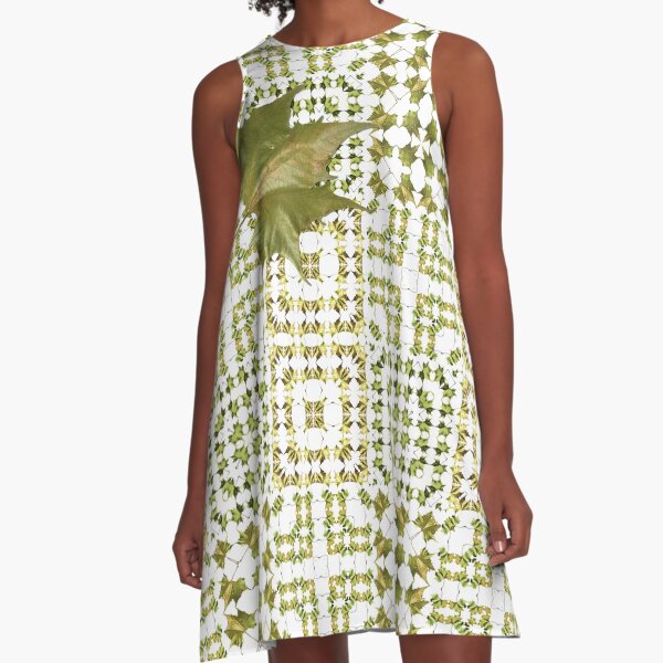 Army Green Leaf Quilt A-Line Dress