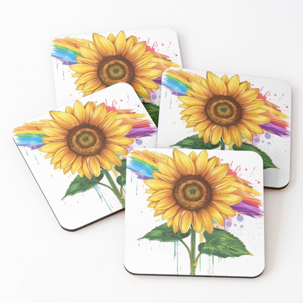 Item preview, beautiful elegant print with a sunflower and a rainbow painted with paints designed and sold by KaterynaKet.