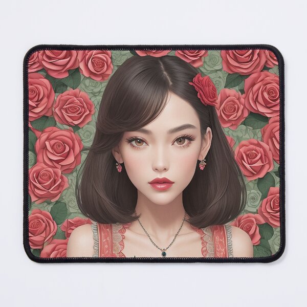 Item preview, feminine young latin woman in set of beautiful red roses designed and sold by Carlos Gudino.