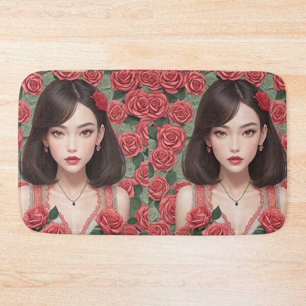 Item preview, feminine young latin woman in set of beautiful red roses designed and sold by Carlos Gudino.