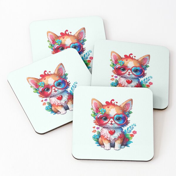 Item preview, "Heartfelt Whiskers: Cute Kitty with Red Heart Glasses Sticker on Redbubble" designed and sold by Cosmicreations1.