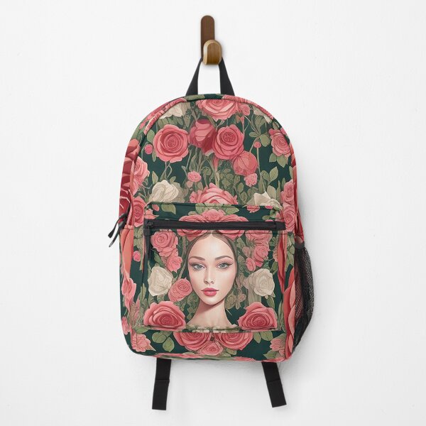 Item preview, feminine woman face in set of beautiful red pink and yellow roses designed and sold by Carlos Gudino.