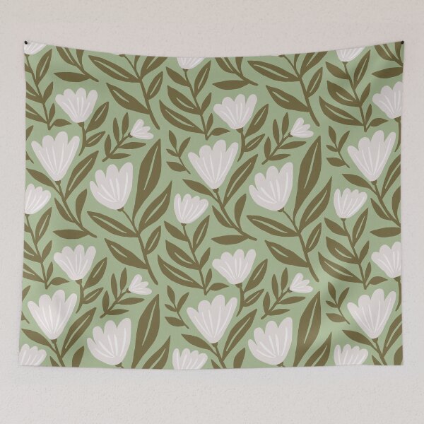 Item preview, Maximalist floral pattern in sage green and beige designed and sold by Miss-Belle.