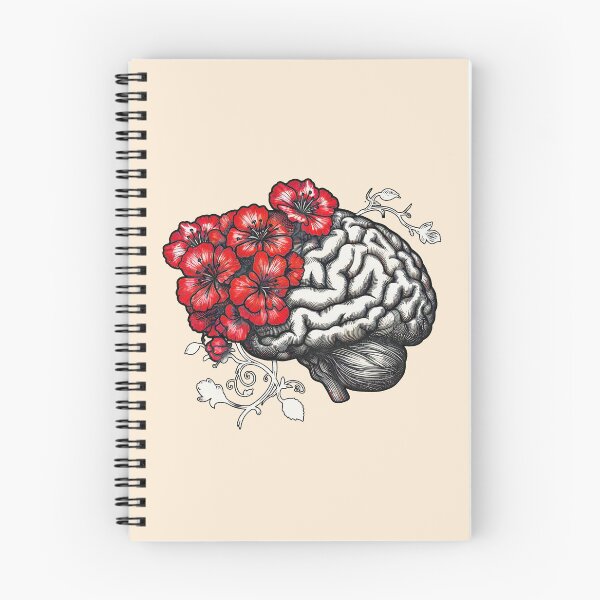 Item preview, Mental Wealth, Brain mental health psychology, red flowers, anatomy watercolor art designed and sold by Collagedream.