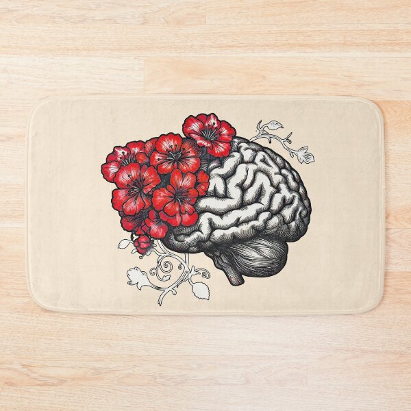 Item preview, Mental Wealth, Brain mental health psychology, red flowers, anatomy watercolor art designed and sold by Collagedream.