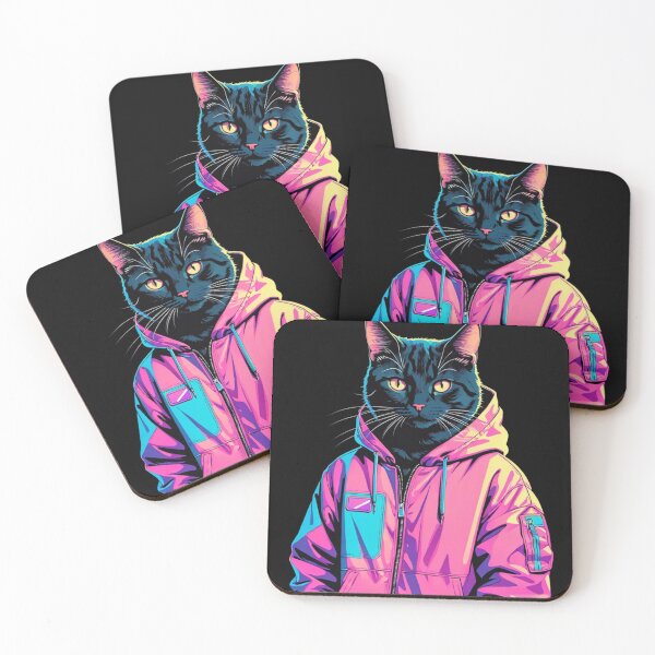 Item preview, Cat Wearing Vaporwave Jacket designed and sold by GrayWolf123.