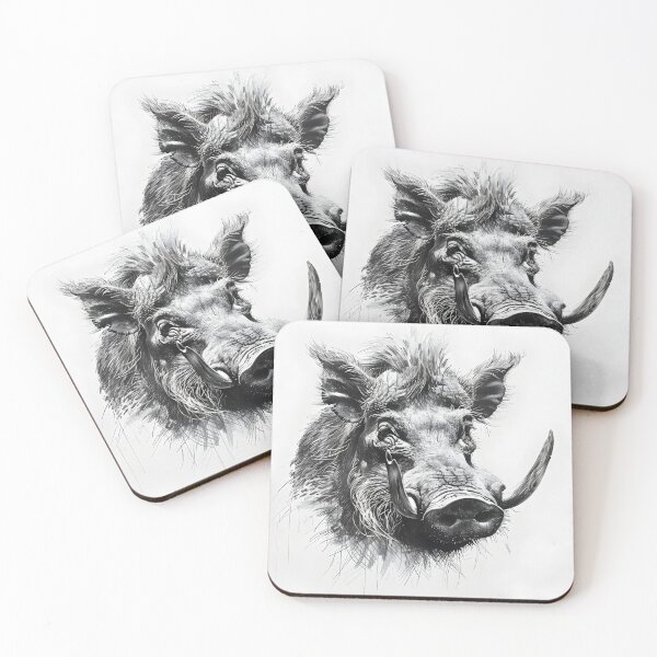 Item preview, Black and white Wild boar pencil drawing designed and sold by Pencil-Art.