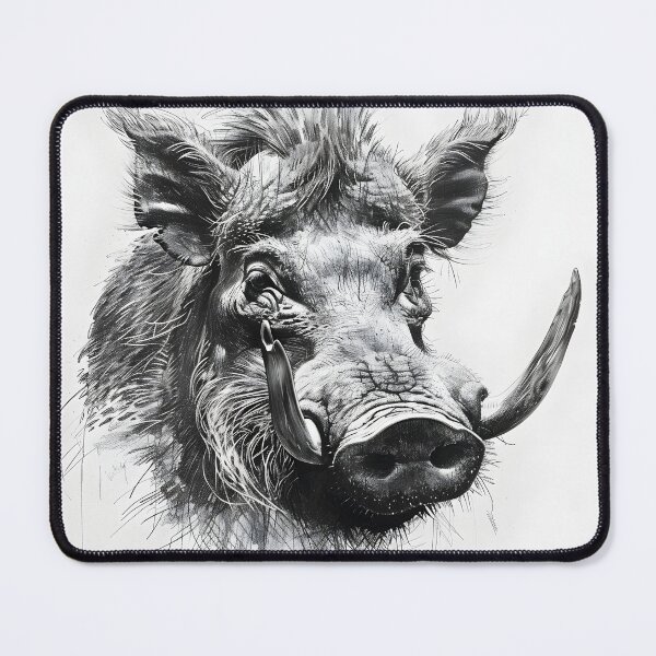 Item preview, Black and white Wild boar pencil drawing designed and sold by Pencil-Art.