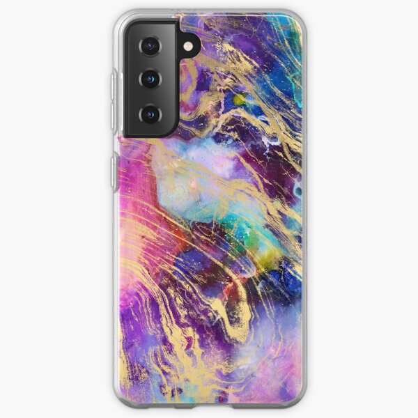 Modern gold marble on pastel watercolor nebula Samsung Galaxy Soft Case