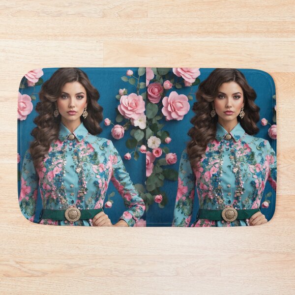 Item preview, Beautiful spring printed dress in green and pastel blue with multicolored roses designed and sold by Carlos Gudino.
