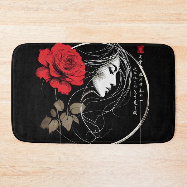 Item preview, Japanese Calligraphy Woman and Red Rose Tranquil Sumi-e designed and sold by NEUMANN ArtWear Boutique.