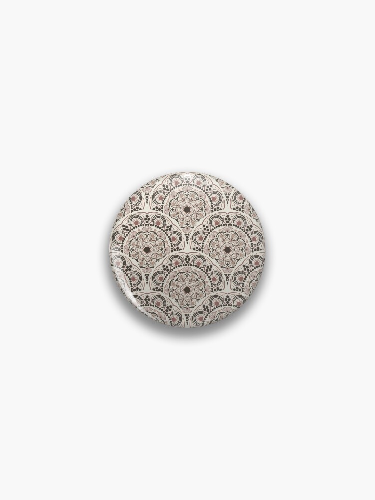 Pin, Warm Neutrals Espresso Martini Dot Mandala Art Deco Scallop designed and sold by Triplicate Limited