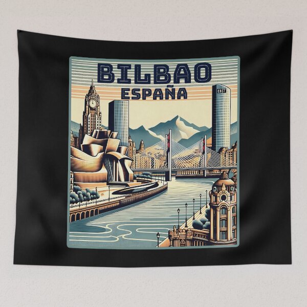 Item preview, Vintage retro Bilbao España spain Landmarks Skyline. designed and sold by Unitepeople.