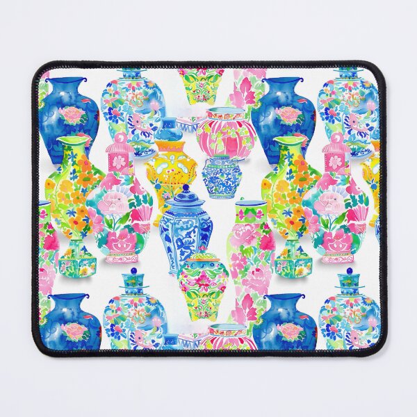 Item preview, Preppy, bright colors chinoiserie jars on white background designed and sold by SophieClimaArt.