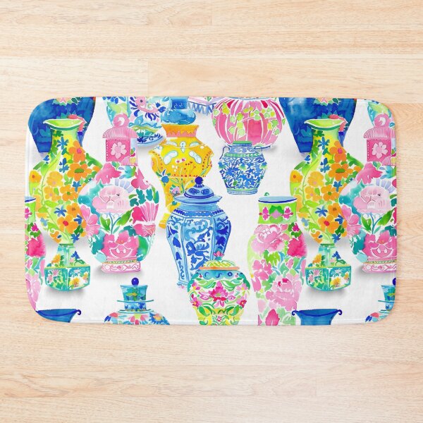 Item preview, Preppy, bright colors chinoiserie jars on white background designed and sold by SophieClimaArt.