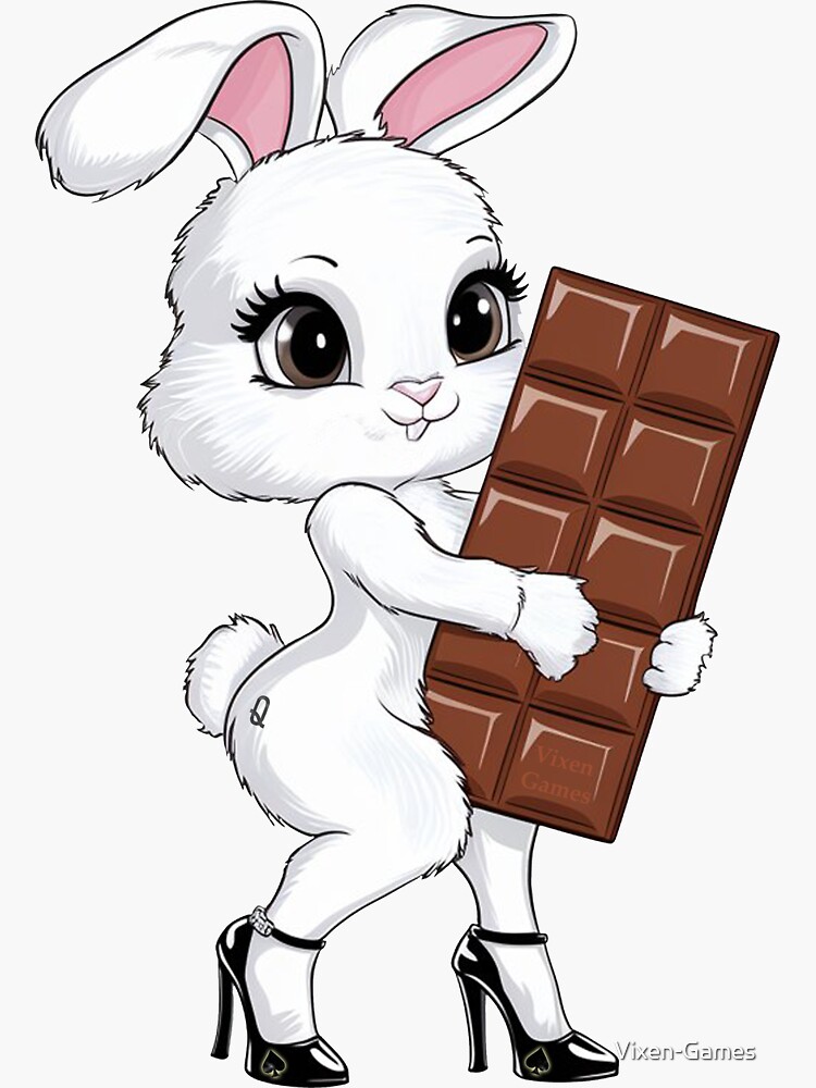 Thumbnail 3 of 3, Sticker, Snow bunny with chocolate bar QOS designed and sold by Vixen-Games.