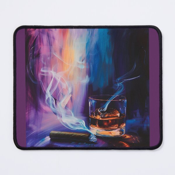 Item preview, Serenity in Motion - Whiskey and Cigar Art Print with Ethereal Smoke Generative AI designed and sold by OlfactoART Studio.