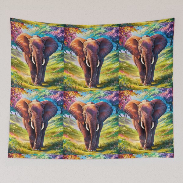 Item preview, Elephant Portrait. Elephant painting, vibrant elephant, vintage elephant, spring season designed and sold by ElephantVibes.