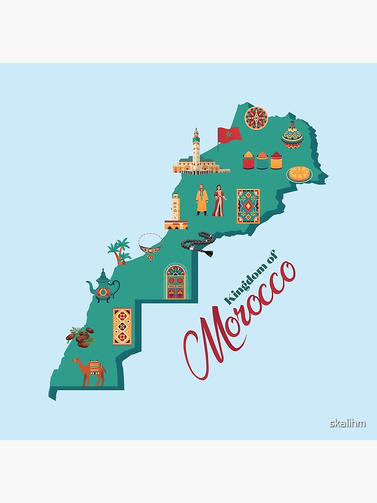 Travel Map of Morocco travel-map-of-morocco-poster-for-sale-by-skalihm-redbubble