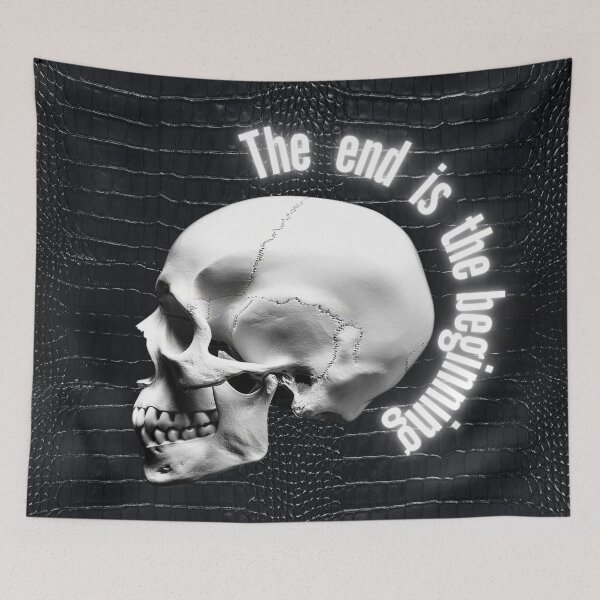 Item preview, The end is the beginning - black and white skull artwork designed and sold by silent-violin.